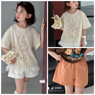 T恤5191短裤 中大童女童亲子 花边短袖 米拉家2026夏5185新款
