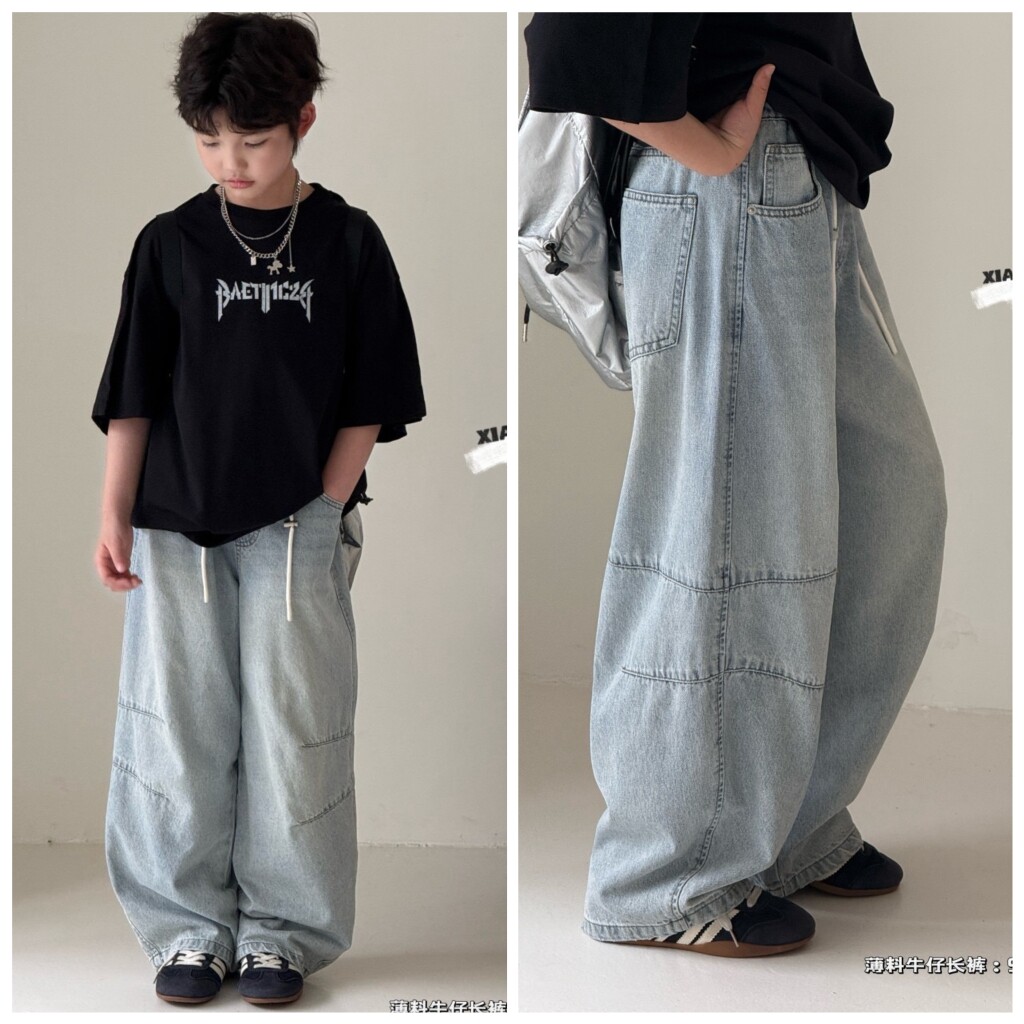 小智同学2026春夏9197新款薄解构牛仔裤中大童男女童中性亲子