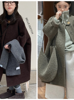 贝莱蒂琪2025冬新款5365双面羊绒圆领外套大衣中大童男女童可亲子