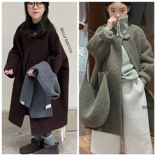 特贝莱蒂琪2025冬新5365双面羊绒圆领外套大衣中大童男女童可亲子