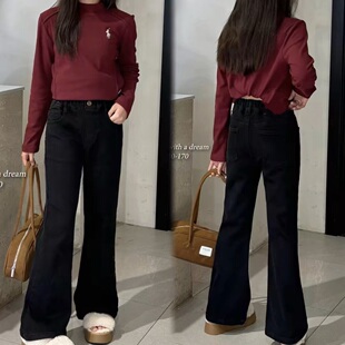 特天依角正品冬26209新款26210一体加绒牛仔喇叭裤中大女童可亲子