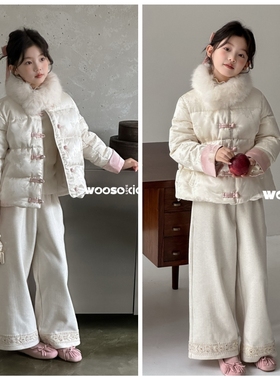 吾束2025冬新款55513正品新中式国风羽绒服带毛领中大童女童亲子