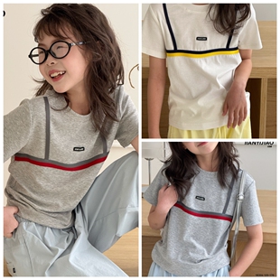 天依角2026夏新款18306假两件短袖T恤中大童女童可亲子