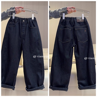 特天依角2025冬新款25177一体加绒牛仔萝卜裤中大童男女童亲子