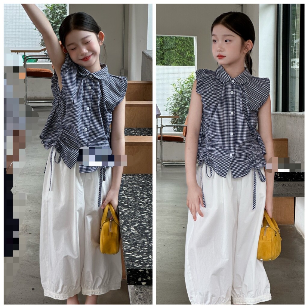 爱家2026夏6633新款格子短袖衬衫6657中裤中大女童亲子