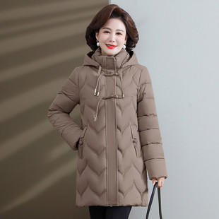 时尚妈妈冬装羽绒棉服女中长款棉衣中老年新款大码加厚棉袄外套