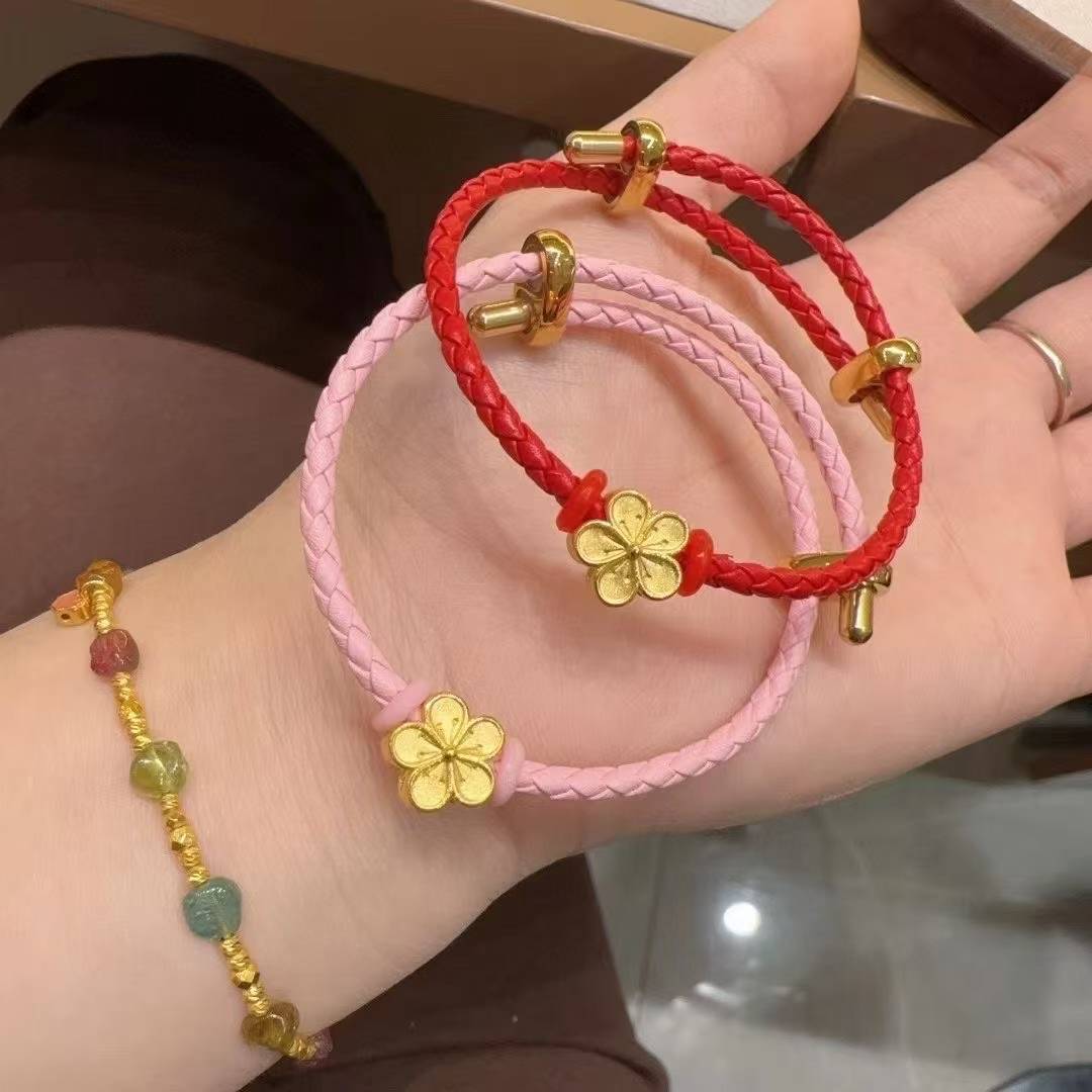 水贝足金999桃花硬金女款转运珠招财招桃花手串情侣款节日礼物