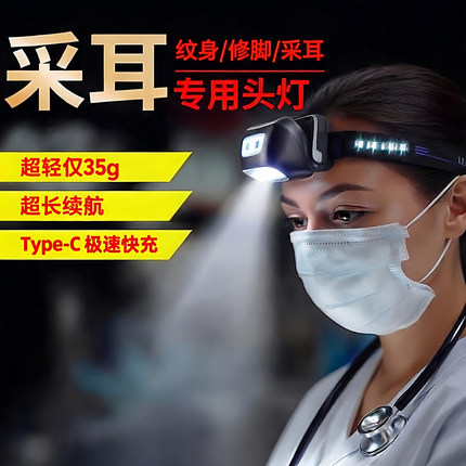 专业采耳头灯聚光头戴式充电医用美容纹身感应掏耳朵探照灯