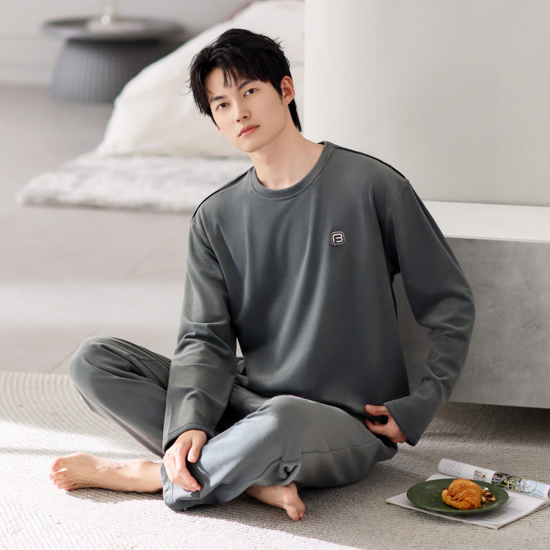 日本MUJIΕ男士睡衣秋冬季海岛绒薄绒男款家居服冬天加绒保暖大码