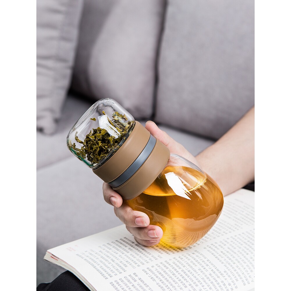 日本MUJIE茶水分离玻璃杯男士高档泡茶杯子个人专用女生便携茶杯