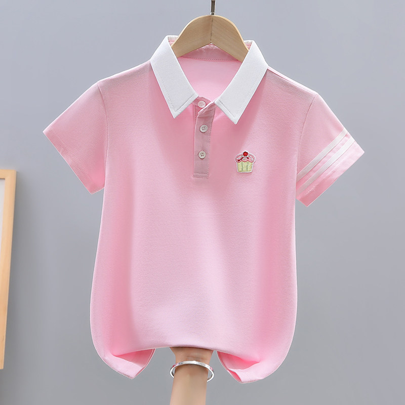 日本MUJIΕ女童短袖t恤夏装中大儿童polo衫学生校园服女孩条纹半