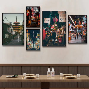大阪街道墙面装饰画日本风景餐厅料理店挂画寿司店日式壁画