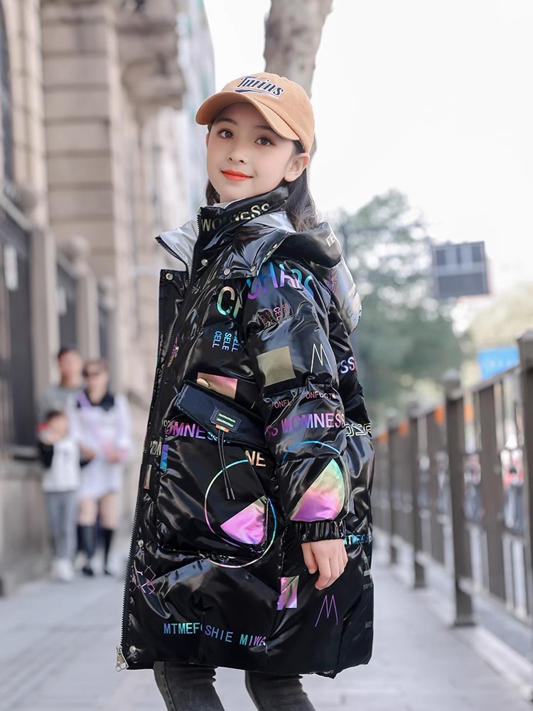 英国next music女童羽绒服免洗中长款中大童加厚白鸭绒保暖外套