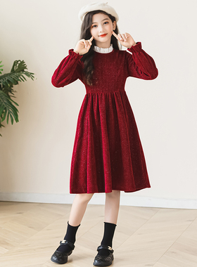 英国next music女童连衣裙春秋加绒儿童洋气时髦女孩中大童拜年裙