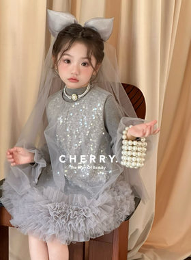 女童加绒小香风两件套tutu裙
