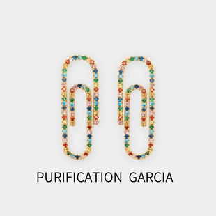 轻奢高质耳环Purification Garcia镶嵌彩钻回旋针型耳针厚金电镀