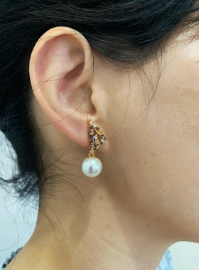 Purification Garcia轻奢时尚几何金属垂吊白色珍珠镶嵌彩钻厚金