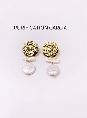 Purification Garcia轻奢个性时尚coin搭配淡水珍珠耳针厚金电镀