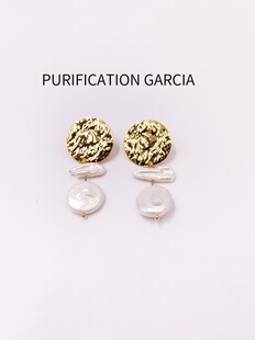 Purification Garcia轻奢个性时尚coin搭配淡水珍珠耳针厚金电镀