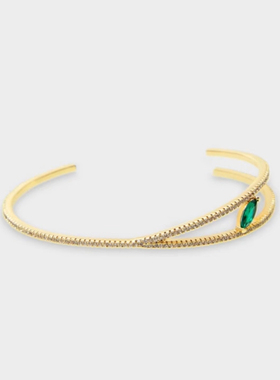 Purification Garcia轻奢时尚厚金电镀镶嵌祖母绿白色锆石手镯