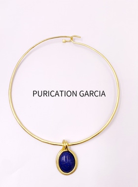 Purification Garcia个性时尚复古金拉丝效果镶嵌青金石坠项圈
