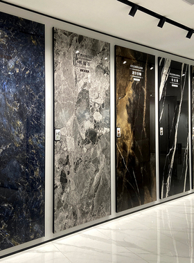 1200x3000岩板背景墙亮光奢石大板轻奢别墅客厅电视墙黑色连纹