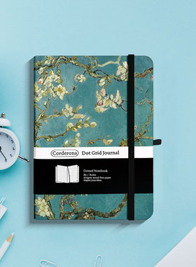 B6梵高点阵子弹笔记本盛开的杏树160gsm超厚硬面空白绑带手账本