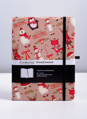 圣诞快乐点阵子弹笔记本160gsm仿皮学生创意B6硬面绑带手账本