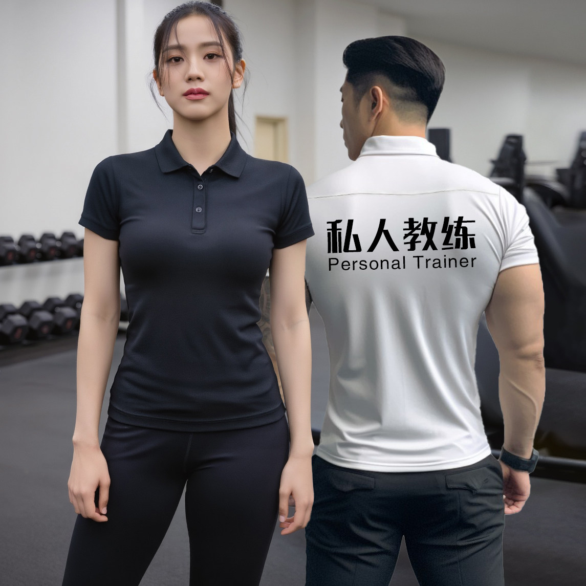 速干运动短袖POLO衫女修身定制印logo健身房紧身私人教练工作服男