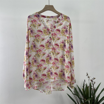 鲜色印花舒适人棉大码衬衫上衣