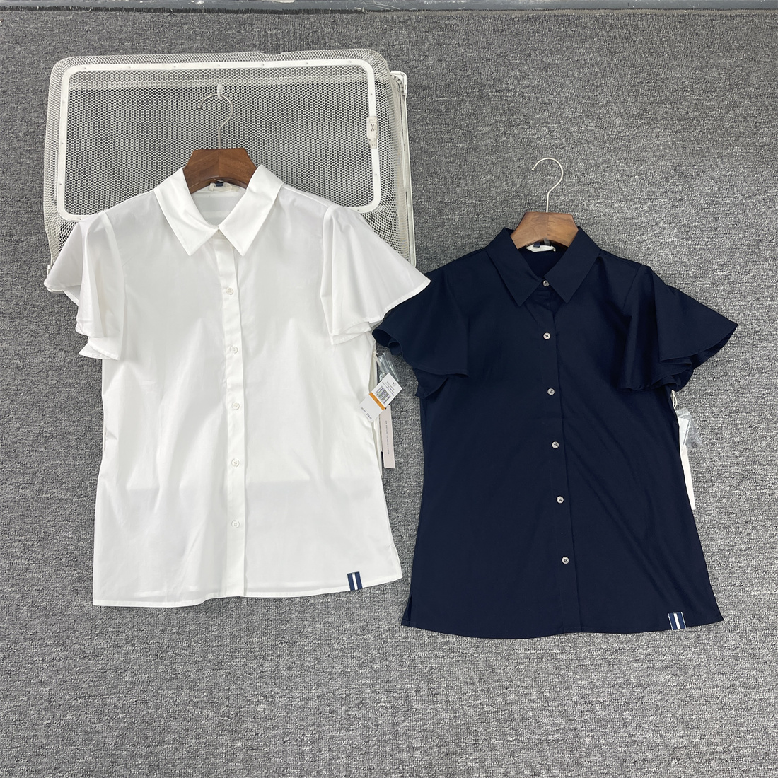 修身欧美单排扣短袖衬衫