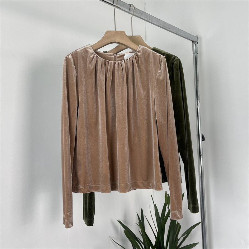 法式丝绒圆领减龄长袖大码上衣
