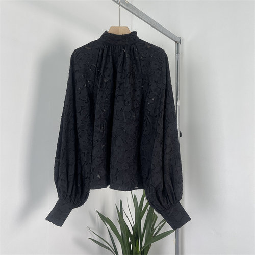 植绒提绣时尚灯笼长袖宽松衬衫