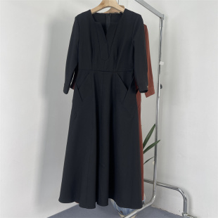 长袖 大码 连衣裙 简约百搭OL风小V领修身 小众柜定制余单
