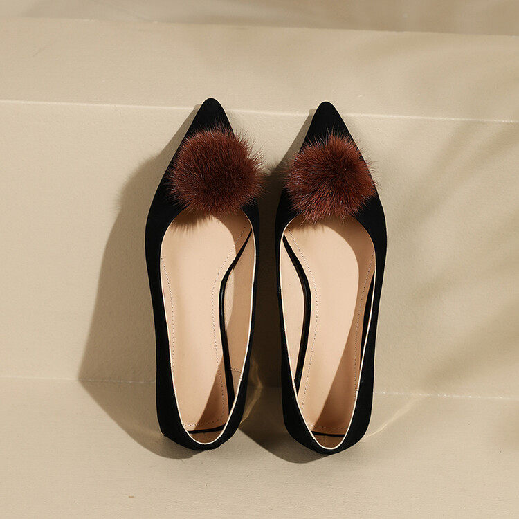 尖头单鞋平跟鞋真皮内里头层猪皮低帮鞋2023春鞋羊翻皮羊京皮浅口