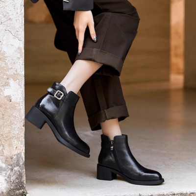 宽楦 无声粗跟 跟底一体 德国KUFENBERG 7561高品质真皮短靴