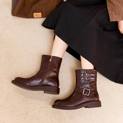 宽楦防滑底 品质超好 德国 KUFENBERG 7355真皮防滑低跟中靴