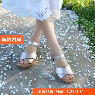 宽楦软木减震鞋垫魔术贴嘉宝GABOR 62.072 中跟防水台凉鞋