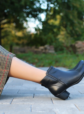 舒适  足弓支撑 跟底一体无声 KUFENBERG 7922 中跟真皮短靴