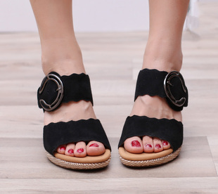 嘉宝宽楦 坡跟草编跟女鞋春夏新款 GABOR 22.829 真皮拖鞋