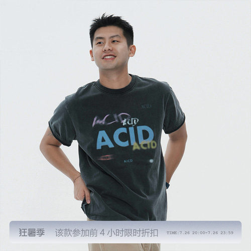 MilkShot Acid黑色炒盐工艺水洗数码印花短袖T恤