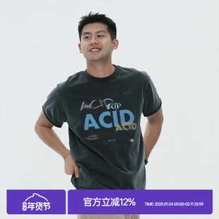 MilkShot Acid黑色炒盐工艺水洗数码印花短袖T恤