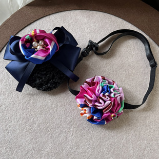 银行柜员职业装领花无标记蓝粉绣球花别针农商行胸花头花发夹网兜