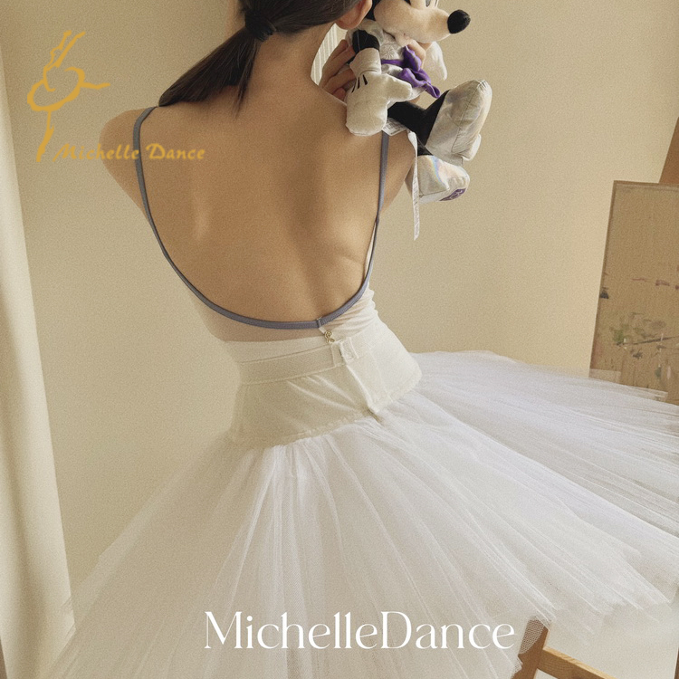 MichelleDance 白色吊带Pure专业芭蕾连体服少女款网眼后背舞蹈服