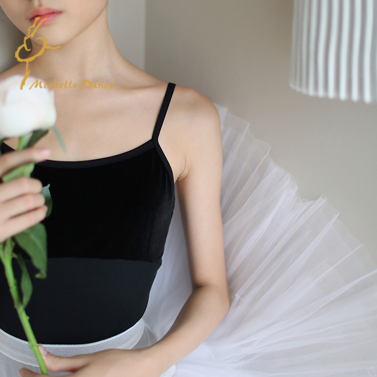 MichelleDance 丝绒新款吊带成人儿童芭蕾舞高级连体服酒红/黑色