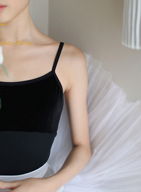 MichelleDance 丝绒新款吊带成人儿童芭蕾舞高级连体服酒红/黑色