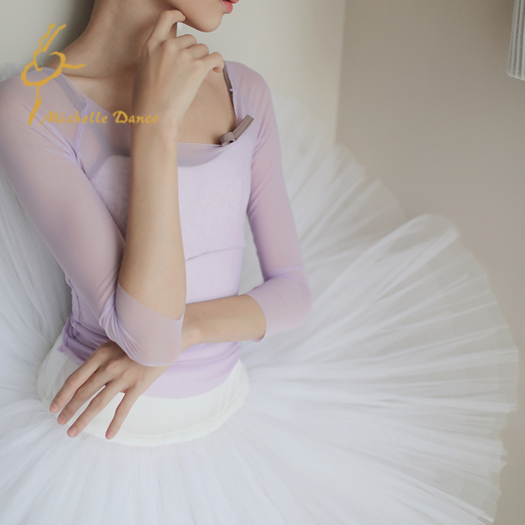 MichelleDance 独家定制网眼中袖低领单层芭蕾打底衫特价
