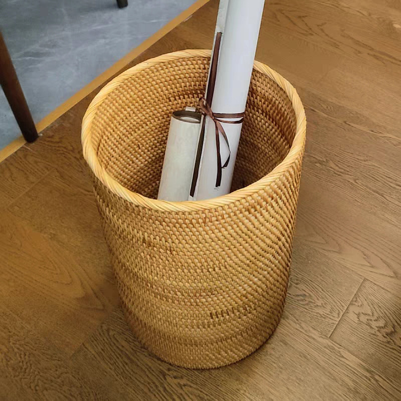书画作品收纳桶藤编卷轴存放筒纯手工画稿保管架装书法纸落地篓子
