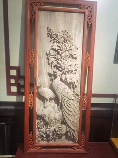 花开富贵鹿鹤同春，黄金章，纯手工木雕工艺品，剑川木雕挂屏装饰