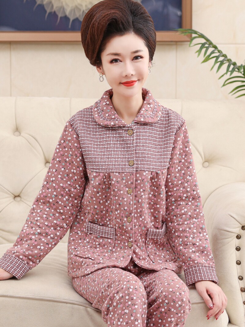 恒源祥秋冬季中年妈妈睡衣女纯棉加厚夹棉中老年老人家居服春秋套属于什么档次？